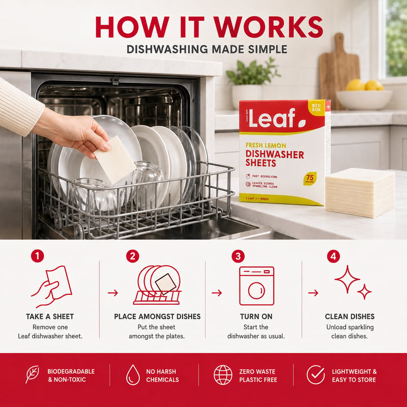 How it works Leaf dishwashing sheets