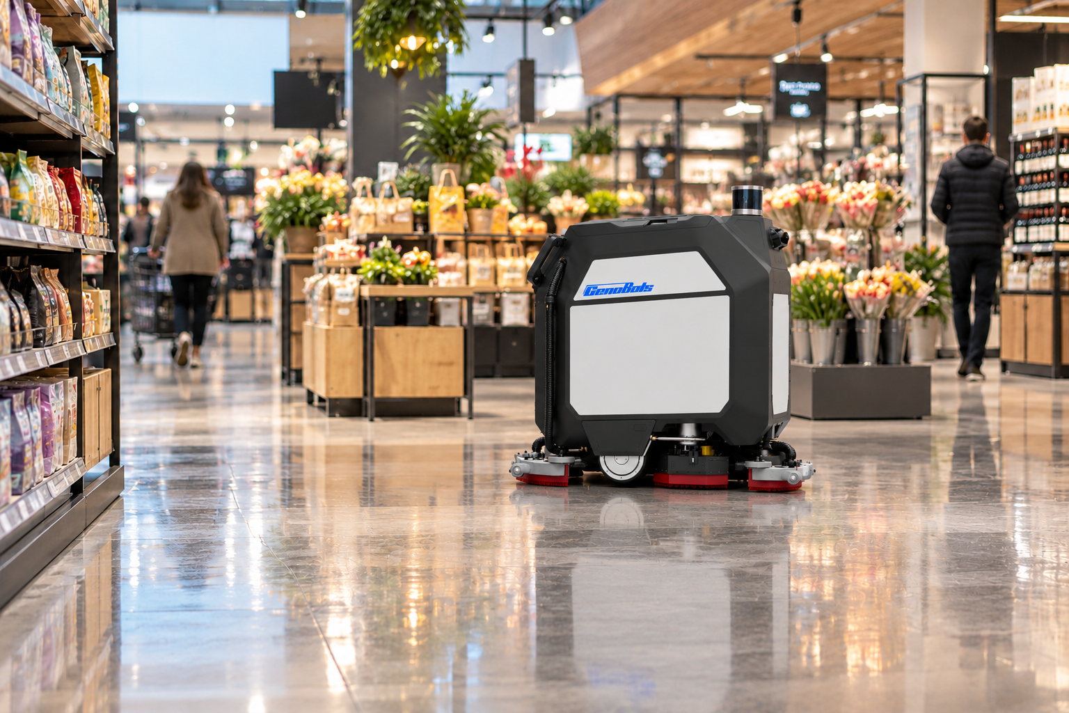 Autonomous Scrubber in Fresh Produce Aisle