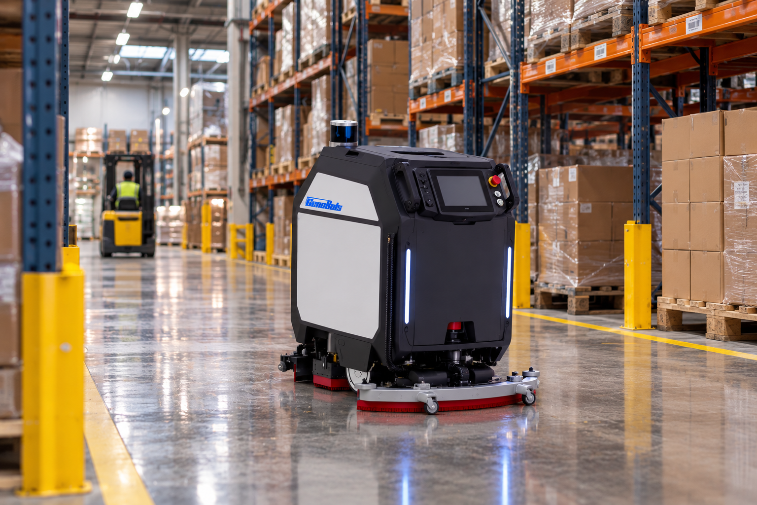 GenoBots Scrubber in the Warehouse